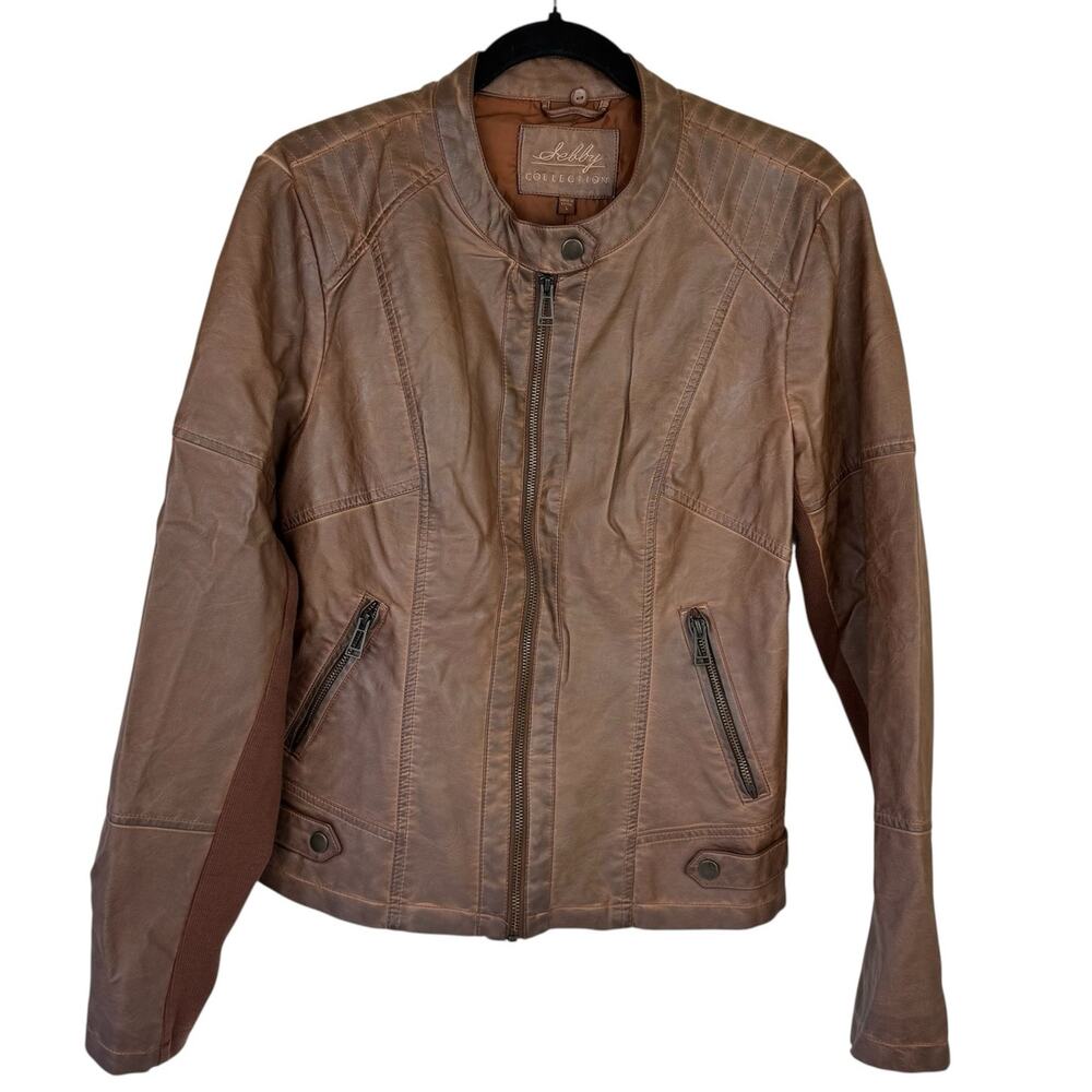 Sebby Collection Womens Large Faux Leather Moto Biker Jacket Chocolate Brown